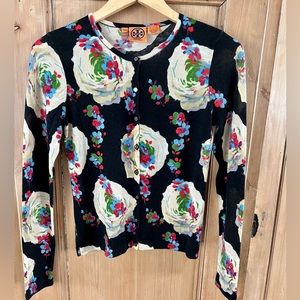 Tory Burch Floral Print Merino Wool Cardigan S